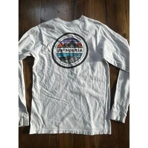 Patagonia Womens White Long Sleeve T-Shirt Built to‎ Endure Mountain Small